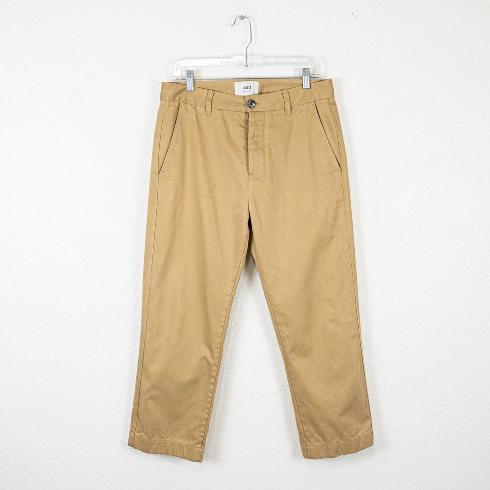 AMI Alexandre Mattiussi Logo Patch Chino Trousers Beige Medium short